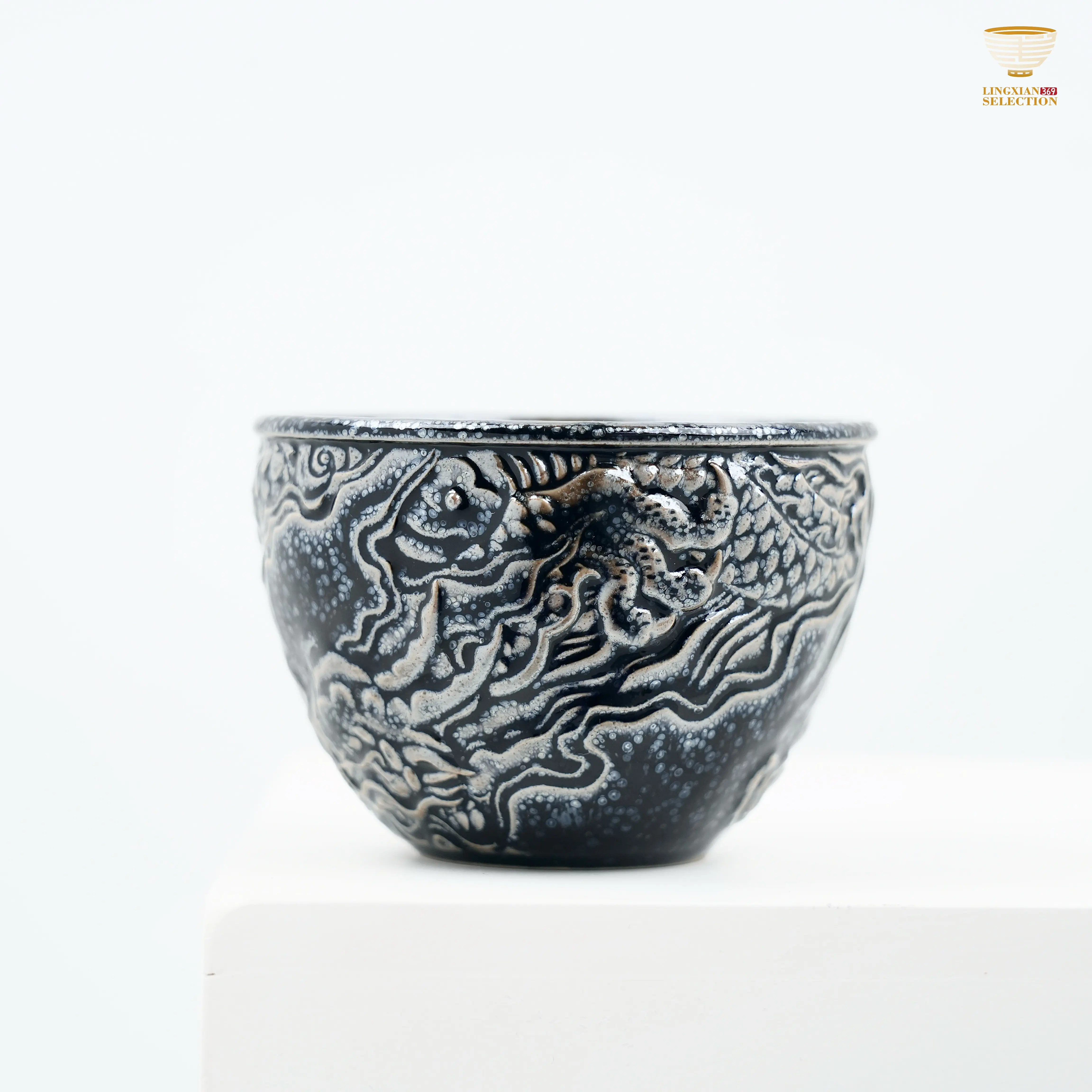 【Twin Dragon Jian Zhan Cup by Master WuBin】 – Black Glazed Teaware for Gongfu Tea & Cultural Gifting