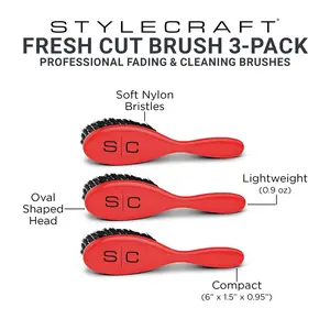 Stylecraft The Fresh Cut Barber Brush Black - 3 Pack