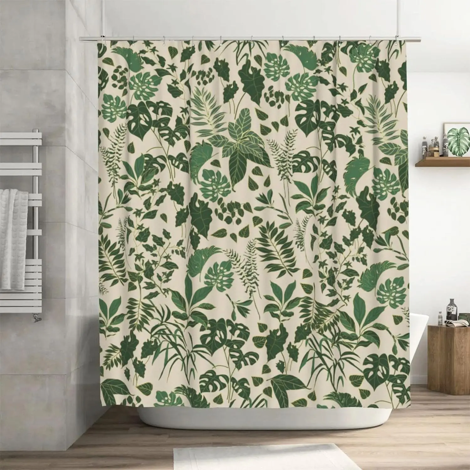 Leaf Print Shower Curtain, 1 Count Punch Free Waterproof Shower Curtain with 12pcs Hooks, Bathroom Supplies for Home Bathroom, Removable Shower Curtain, Bathroom Accessory, Restroom