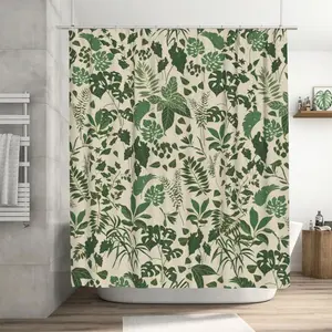 Leaf Print Shower Curtain, 1 Count Punch Free Waterproof Shower Curtain with 12pcs Hooks, Bathroom Supplies for Home Bathroom, Removable Shower Curtain, Bathroom Accessory, Restroom