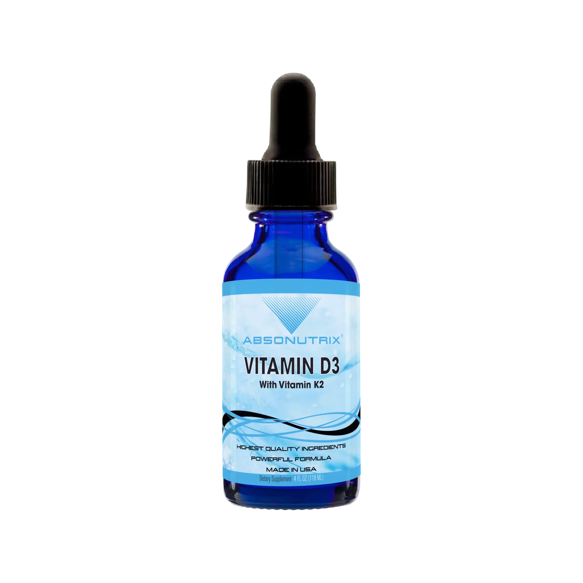 Absonutrix Vitamin D3 K2 DropsLiquid Supplement 390mg 4 Oz Liquid 302 Servings Made in USA Quick Absorption Quality Potent Ingredients Non-GMO GMP Certified Cruelty-Free Bone Strength Supplements