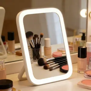 LED Makeup Mirror with Lights | 360° Rotation & 3 Color Temperature Modes | Touch-Control Dimmable Vanity Mirror (Suitable for Bathroom/Bedroom) | White