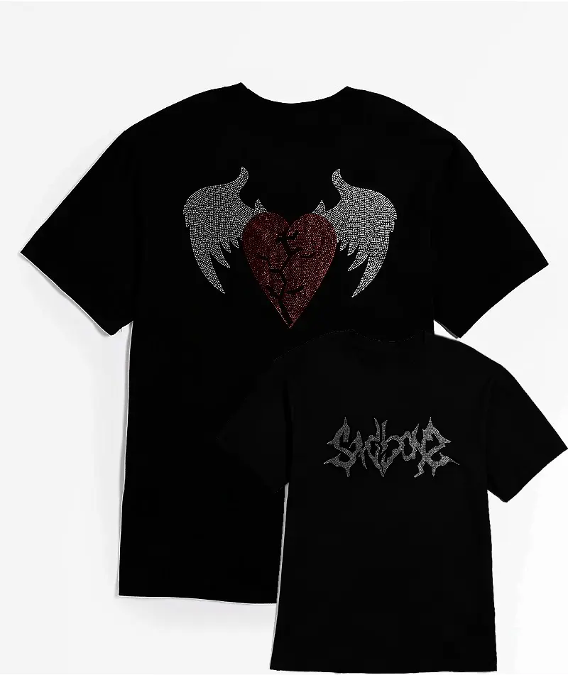 [MORE OPTIONS] Sad Boyz Junior H Black T-Shirt, Glitter Wings & Broken Heart Graphic Tee, Latin Trap Streetwear Unisex Shirt, Emotional Y2K Style, TikTok Trending