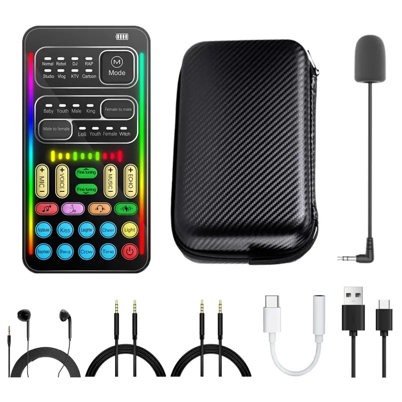 i9 Real-Time Voice Changer with Sound Card – 8 Voice Effects, Full Accessories Included (Mini Mic, Monitor Earphone,  Adapters), Plug & Play, Compatible with PC, PS5, Xbox, Switch, Android & iOS