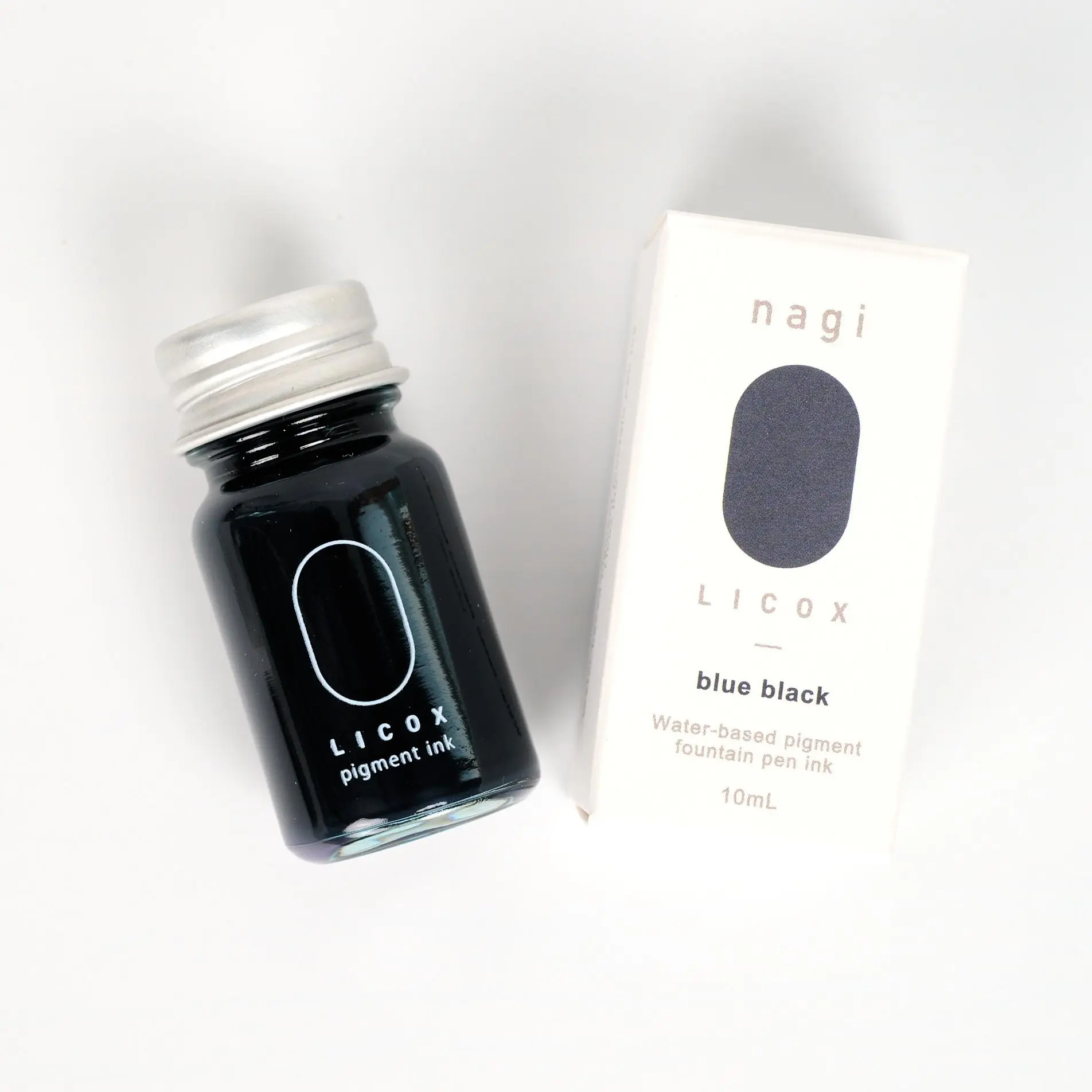 LICOX Nagi Water Resistant Pigment Fountain Pen Ink Blue Black (10ml) | Japanese Bottled Ink for Journaling