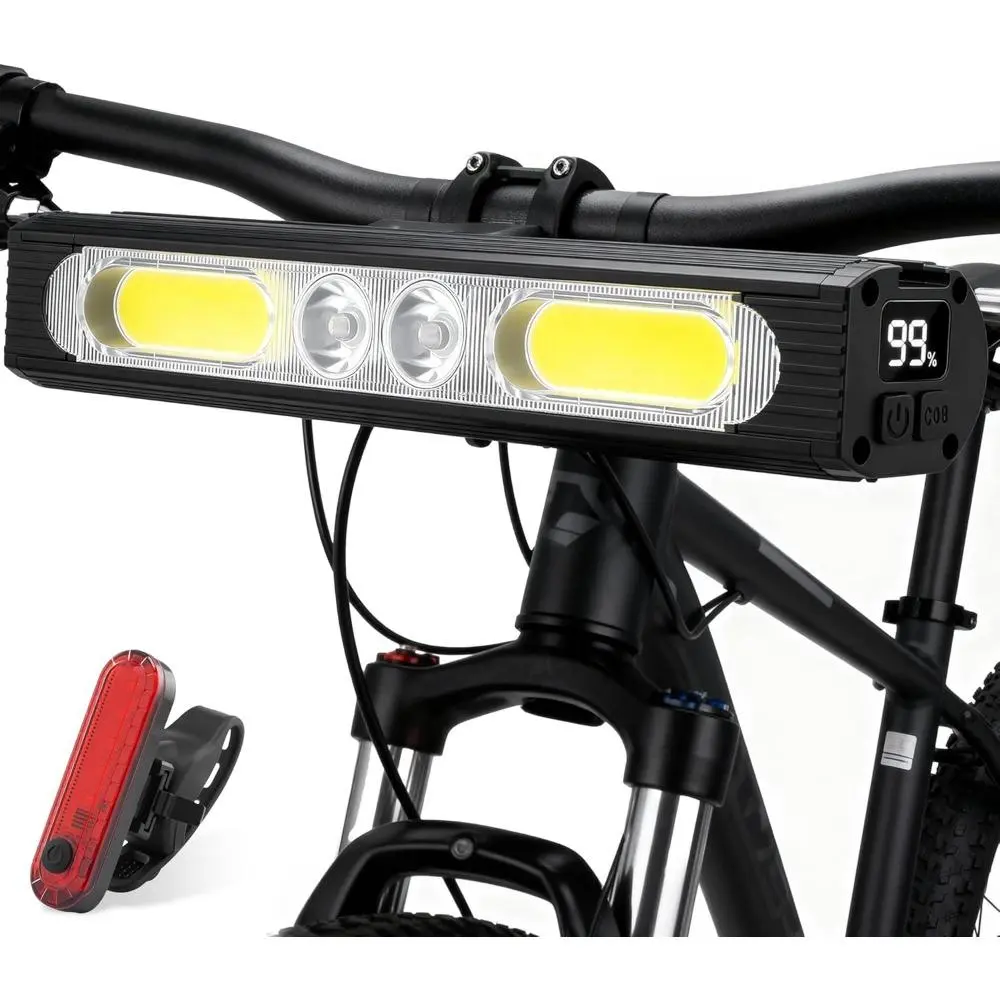 Bike Lights for Night Riding,1500 Lumens High&Low Beam Front Light, OLED Display USB-C Rechargeable,IPX6 Waterproof Ebike Headlight with Tail Light for MTB,Off-Road,City Riding