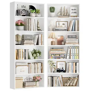 FOTOSOK 70.8" Tall Bookcase Shelf, 6 Tier Wide Bookshelf with Storage, Billy Bookcase Set of 2, Large Bookshelf for Living Room, Home Office