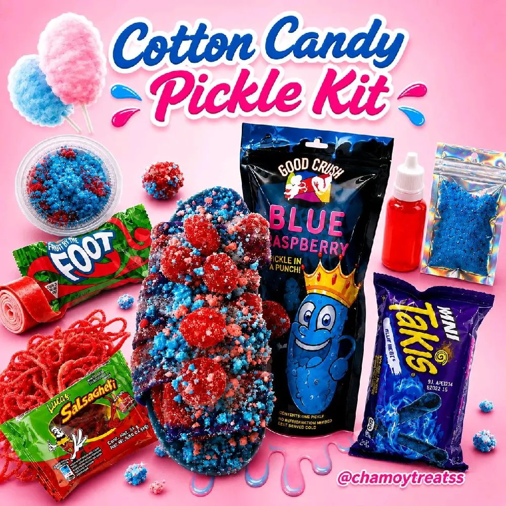 Blue Razz Cotton Candy Pickle Kit - Sweet Trending Snacks