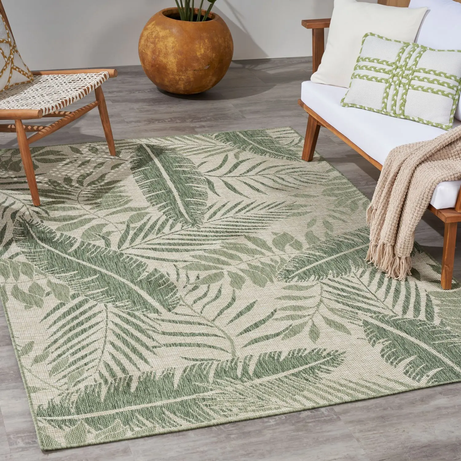 Nourison Garden Oasis Oversized Tropical Leaf Flatweave Decorative Area Rug - Indoor/Outdoor Patio Rug Outdoor, Decorative Rug
