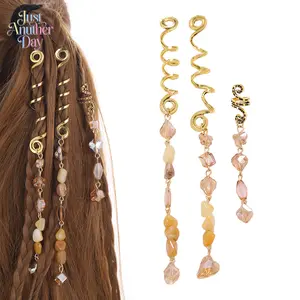 3-Pack Snake Spiral Hair Coils with Crystal Pendants, Bohemian Dreadlock Accessories, Stylish Beaded Hair Charms for Braids