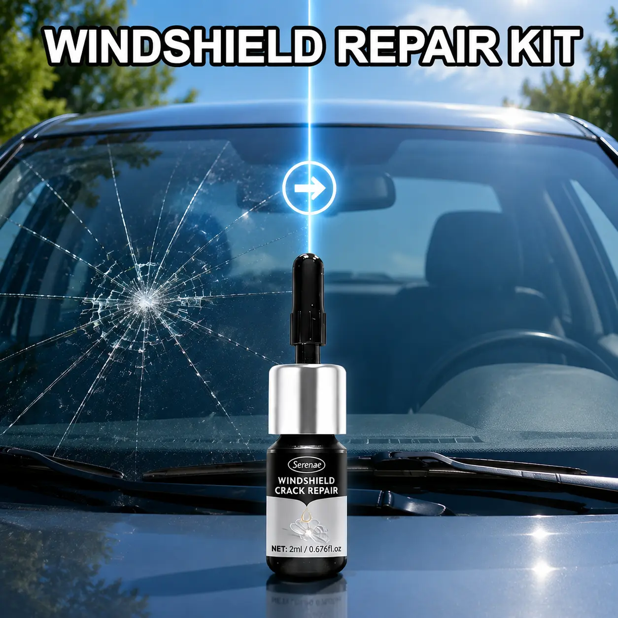 Professional Windshield Repair Kit for Chips and Cracks – Advanced Glass Resin Repair System for Star Breaks, Scratches & Long Cracks – Quick DIY Car Windshield Restoration Tool, 2ml