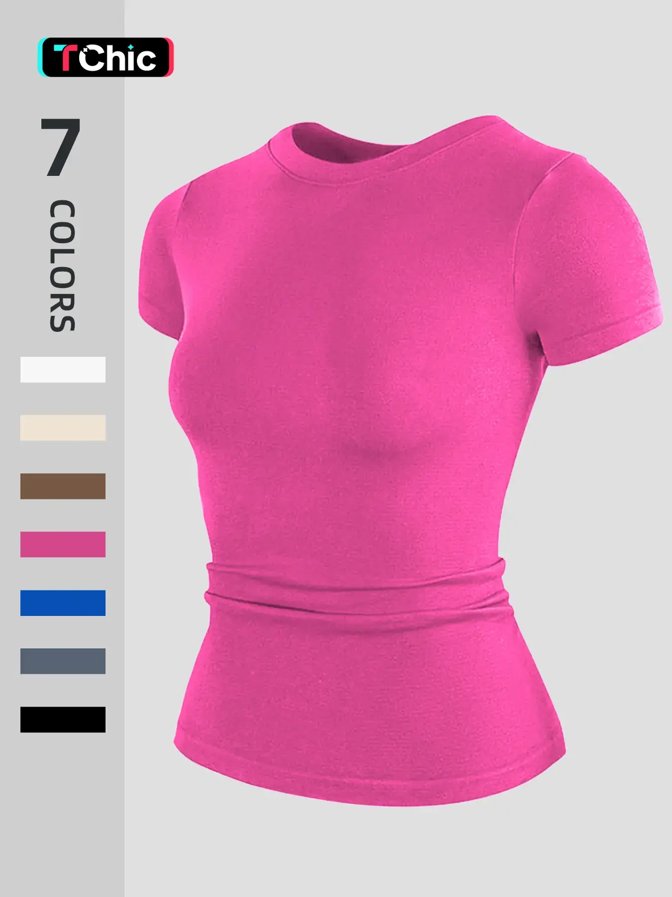Women's Sporty Slim-Fit Yoga Short sleeve Top, Elastic Breathable Fabric, Plain Pattern XXL Size, All Season Wear, Breathable Workout Tops