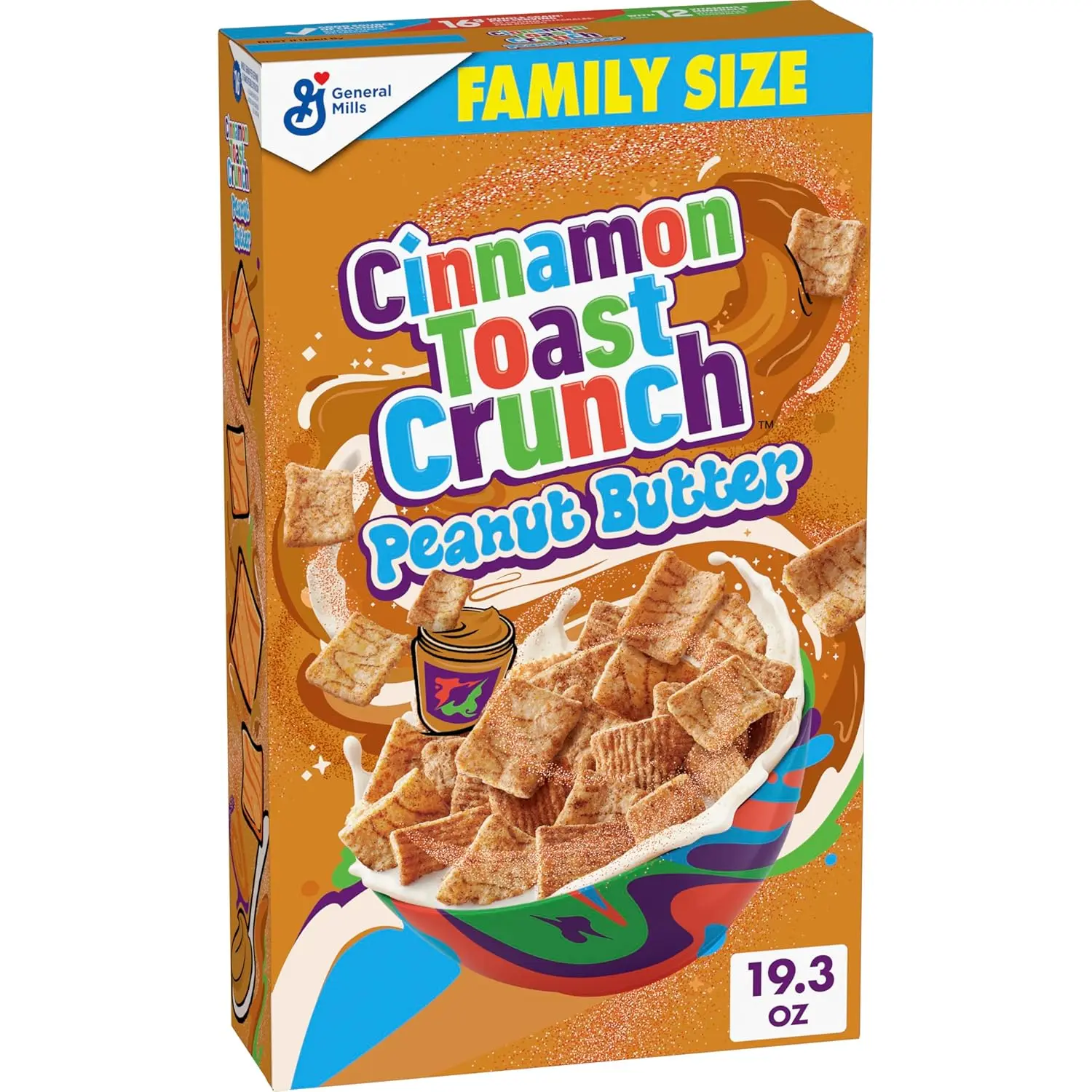General Mills  Peanut Butter Breakfast Cereal Family Size 19.3 oz Crispy Cinnamon Cereal with CINNADUST & Peanut Butter Flavor
