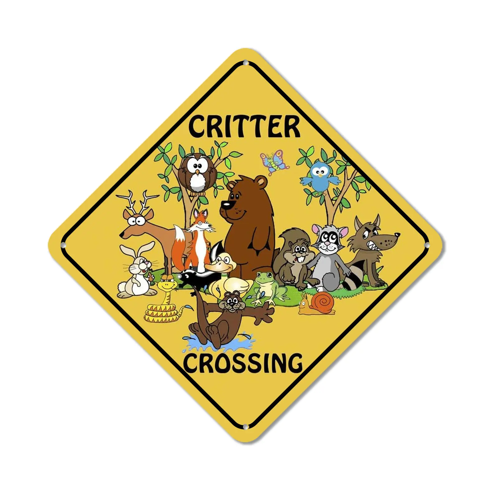 Critter Crossing sign Caution Yellow Metal Sign Indoor and Outdoor Sign for home bar garden backyard fence wall decoration, 8x8 inch warning sign Wall Art Sign