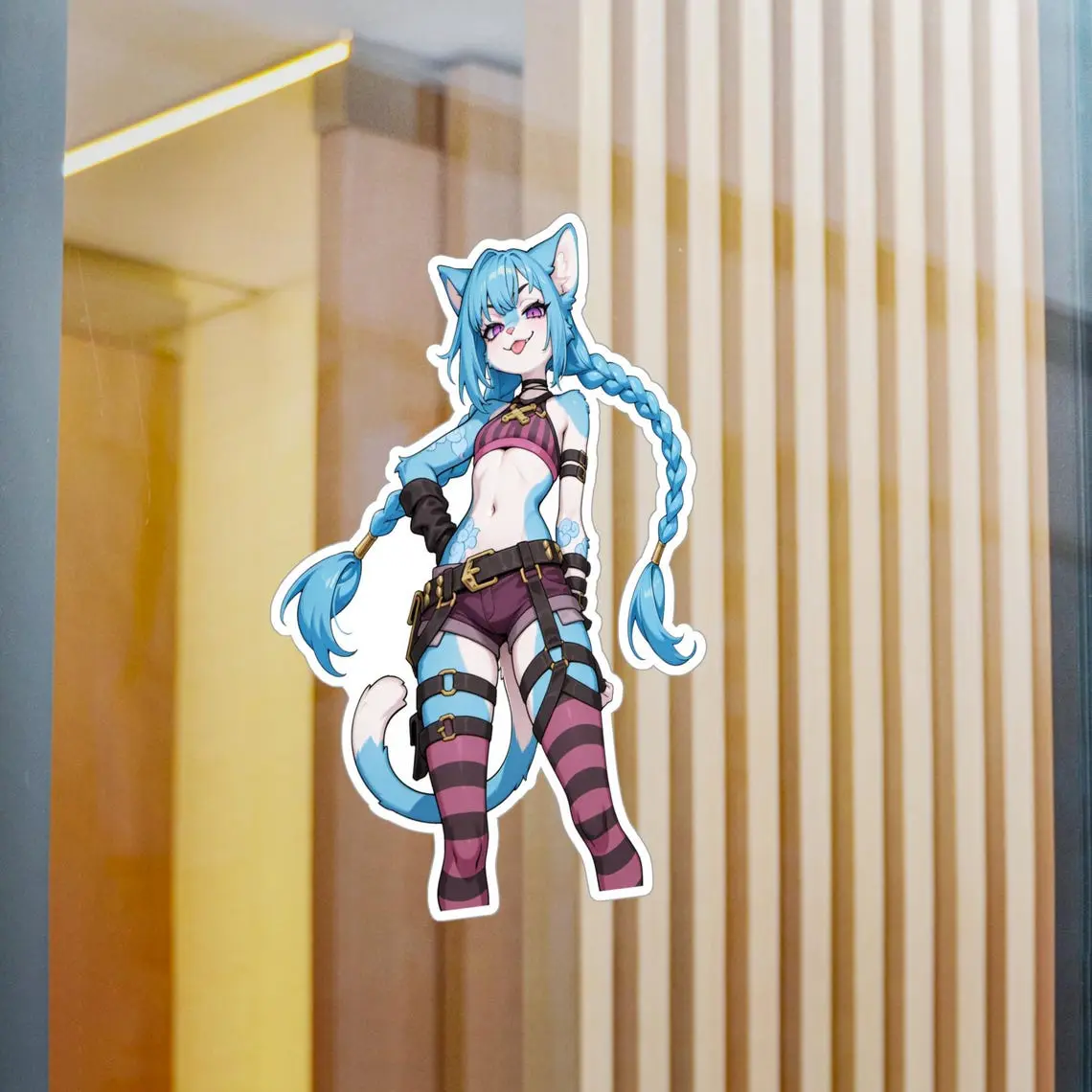Kitty Furry, Cat Anthro, Furry Anime Animal Girl Vinyl Sticker, Wolf Anthro Furry, Anime Animal Cute Girl Decal, Kawaii Vinyl Sticker for Waterproof Sticker for Water Bottle, Laptop, Fan Gift
