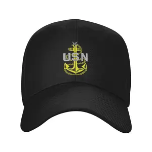 US Navy Chief Duckbill Cap - Lightweight, Solid Black with Curved Brim & Anchor Emblem, Polyester Fiber, Hand Washable - Ideal for Outdoor Activities & Holidays