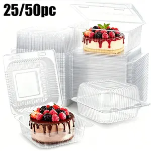 25/50pc Square Food Storage Boxes with Lids, Clear Cake Containers for Baking, Picnics, Parties, Ideal for Cakes, Cookies, Hamburgers, Salads, Swiss Rolls