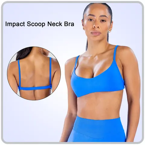 DEEFY Impact Scoop Neck Bra Women's Seamless Sports Bra High Stretch Workout Yoga Gym Activewear Fitness Training Pilates Running