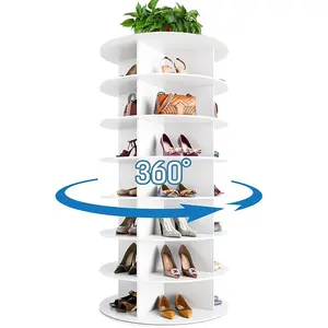 Rotating Shoe Rack 7 Tier Spinning Shoes Organizer Tower for 28-32 Pairs Lazy Susan 360 Revolving Shoe Storage Cabinet Rotate Shoe Handbag Rack Round Carousel for Closet, Bedroom (White)