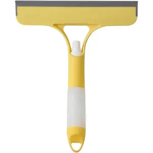 Window Cleaning Scraper - Glass Scraper Squeegees with Silicone Non-Scratch Blade, Water Spray, Stainless Steel Wrap, Double-Sided Design, Plastic Body for Household Car Drying (Yellow, 1 Size)