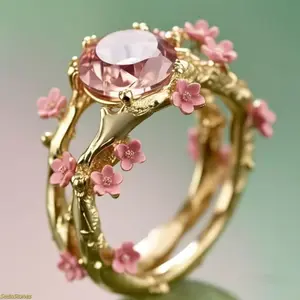2026 Hot Sale Small Fresh Ring Pink Small Flower Fashion Personality ins Wind Ladies Ring Pink Ring