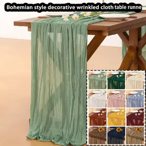 Bohemian Style Rectangular Table Runner, Thin Transparent Wrinkled Cloth Lace Tablecloth, Perfect for Baby Showers, Weddings, Bridal Shower, Birthday Parties