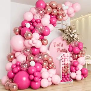 Pink Balloon Garland Arch Kit,116pcs Megenta Latex Metallic Balloon,Wedding Anniversary Decoration Gold Confetti Balloon,Baby Shower Birthday Decor