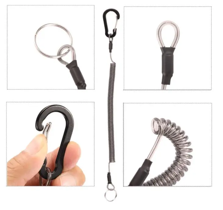 1 Retractable Coiled Lanyard Safety Rope with Interlock Gate Carabiner for Leash, 150cm (Inches/cm Conversion) for Camping/Hiking