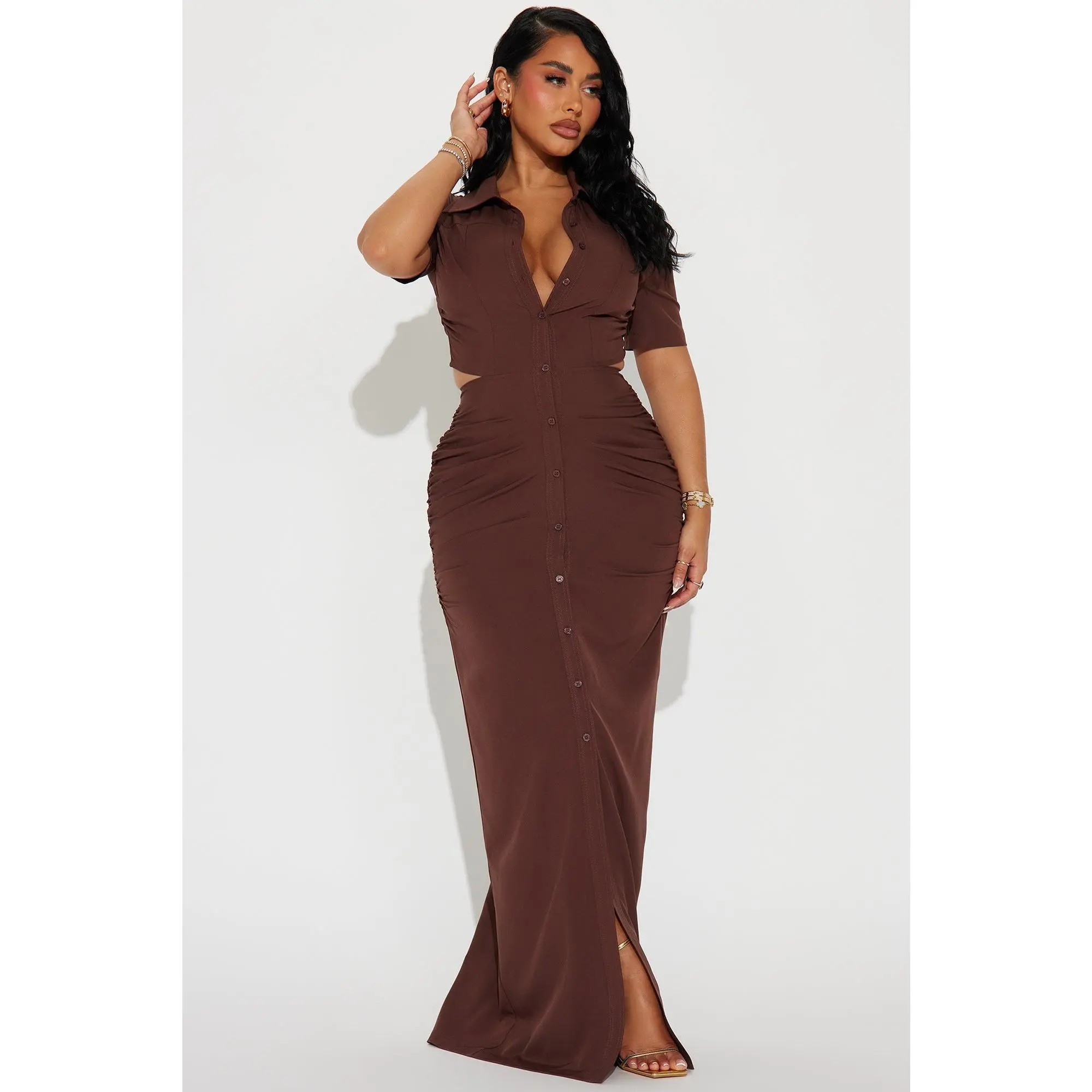 Jennifer Collared Maxi Dress - Chocolate