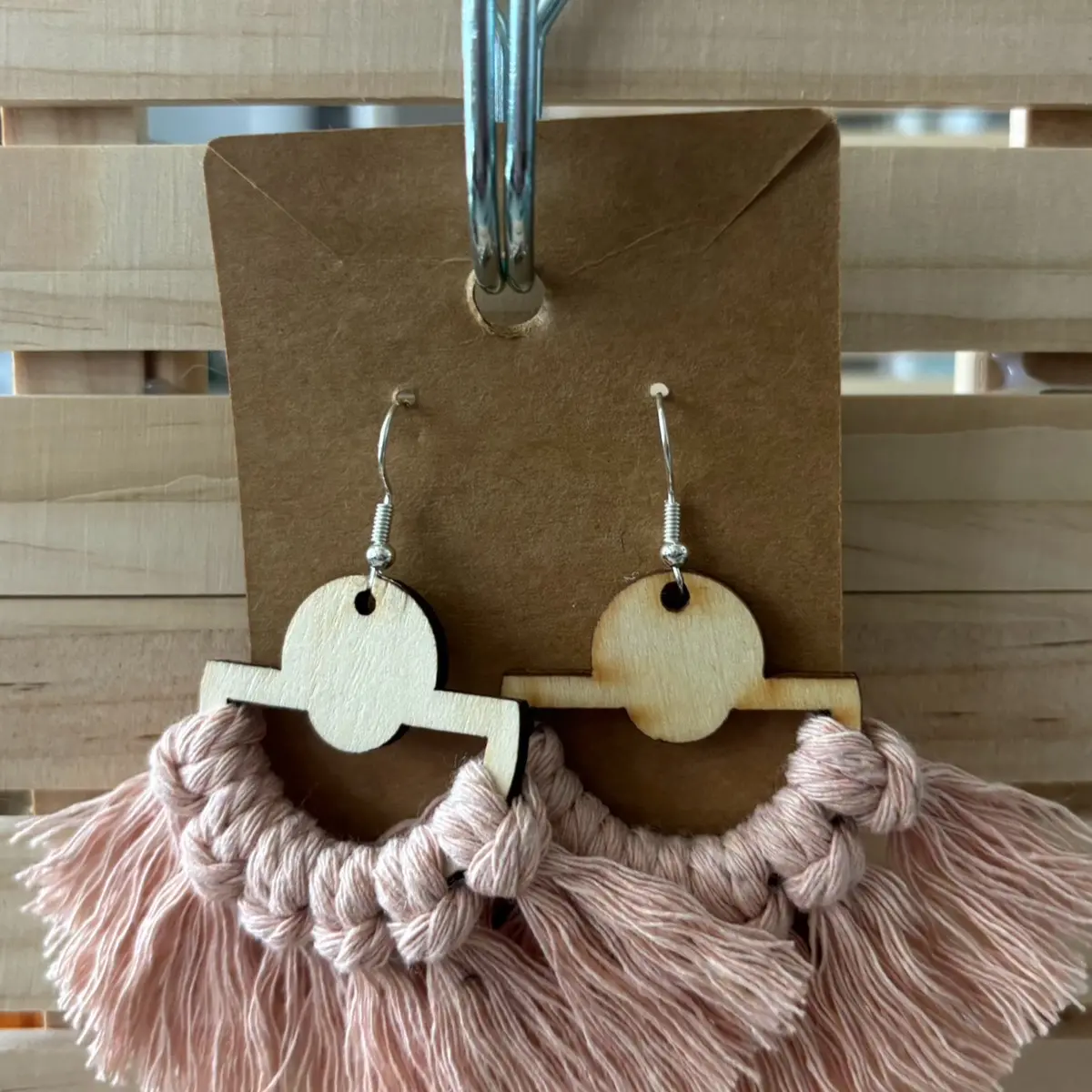 Macrame Tassel Medallion Wood Earrings