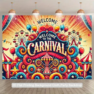2D Flat, 1pc Vibrant Carnival 2D Backdrop - Polyester Party Banner with Ferris Wheel, Balloons & Striped Tents, Indoor/Outdoor Decor for Birthdays, Anniversaries, Photo Studio Props, Carnival Theme Party Decorations, Festive Decoration, Colorful Design,