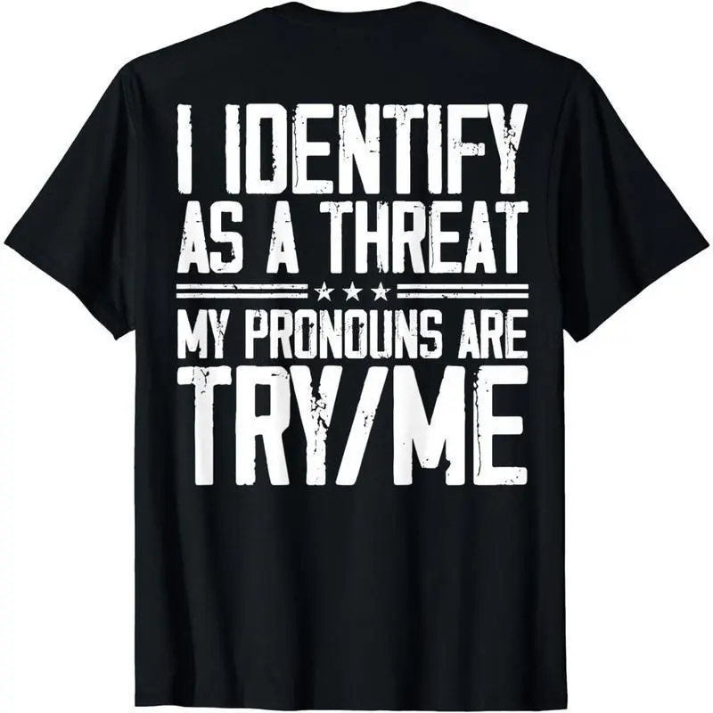 Men's Casual Hoodie with 'I Identify As A Threat' Funny Slogan, Bold Graphic Print Cotton Pullover Top for Casual Wear, Tops, Sweatshirts
