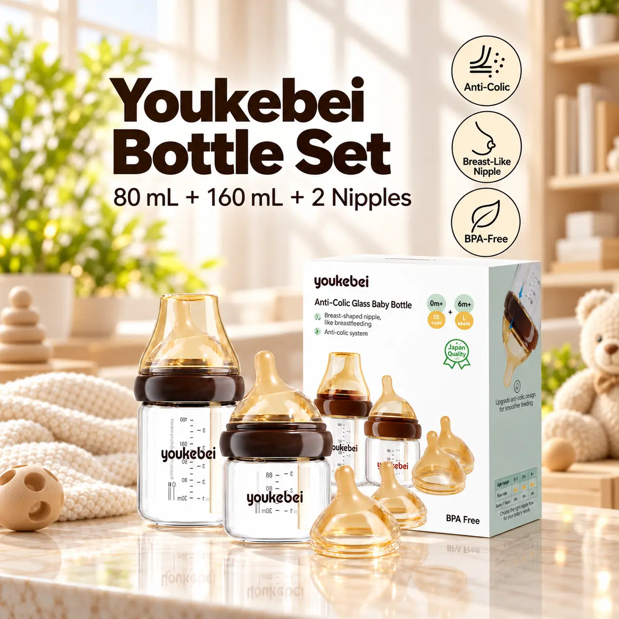 Anti-colic Bottle with Built-in Vent for Smoother Feeding Less Air Less Fuss Pressure-balancing Design to Reduce Swallowed Air