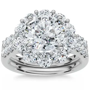 Certified 3ct Halo Diamond Engagement Wedding Ring Set 14k Gold Lab Grown