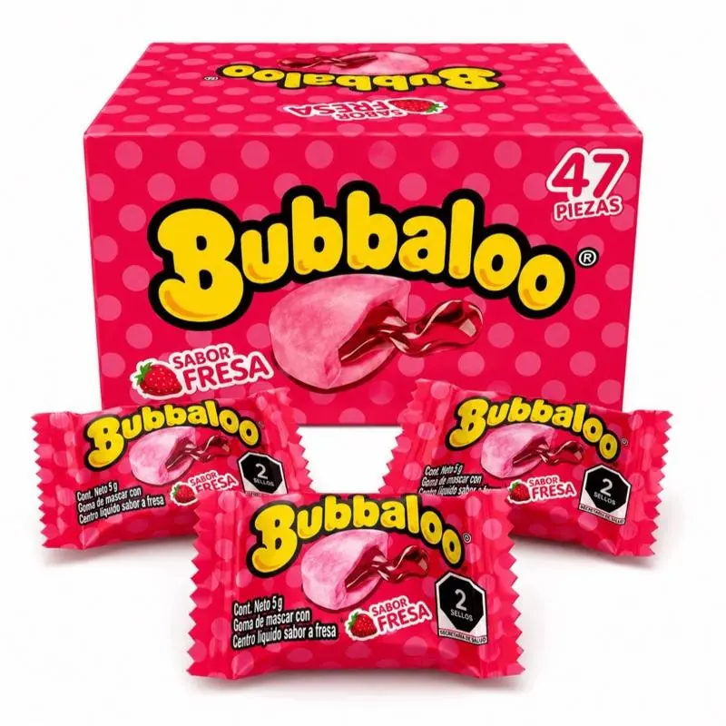 Bubbaloo Fresa Liquid-Filled Center Chewing Gum Pack, 47-Piece Mexican Candies, Bulk Sweet Snack Bonbon Bubblegum