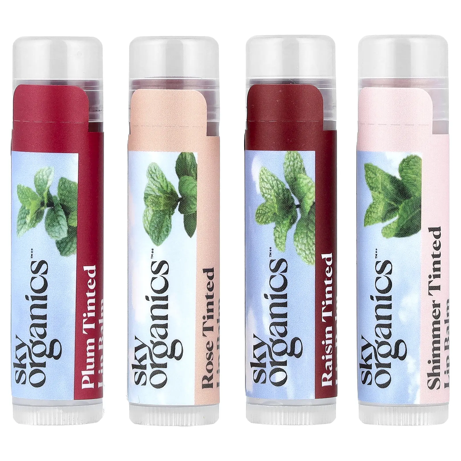 Sky Organics Tinted Lip Balms with Beeswax, 4 Balms, 0.15 oz (4.25 g) Each