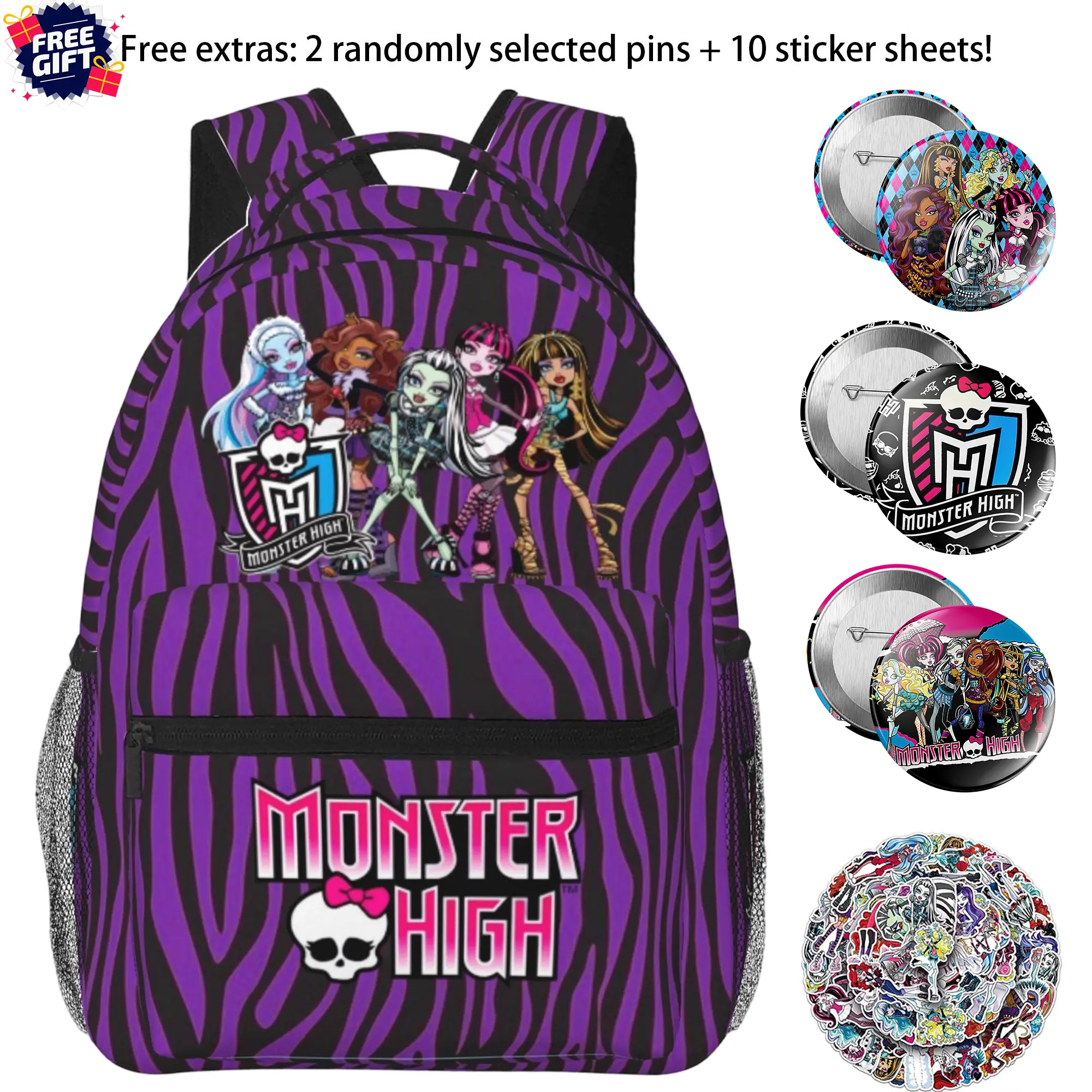 Men's Monster high Backpack Durable Lightweight Monster high dolls Laptop Backpack Casual Travel Daypack with Monster high doll Weirdcore Design  for Boyfriend, Roommate & Gaming Conventions