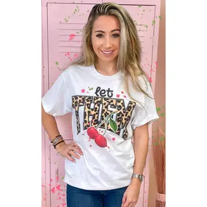 Tees2urdoor Women's Round Neck Short Sleeve Cotton Streetwear T-Shirt Top - Colorful Basic Casual Universal Fits with Cherries Graphic, Leopard Print Design