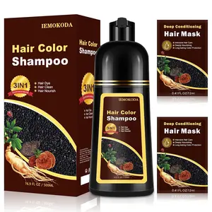 Hair Dye Shampoo 3-in-1 with Hair Mask for Men & Women, Instant Gray Coverage & Long-Lasting Vibrant Color in Minutes, Natural Herbal Formula, Ammonia-Free Nourishing Hair Care (16.9 Fl Oz)