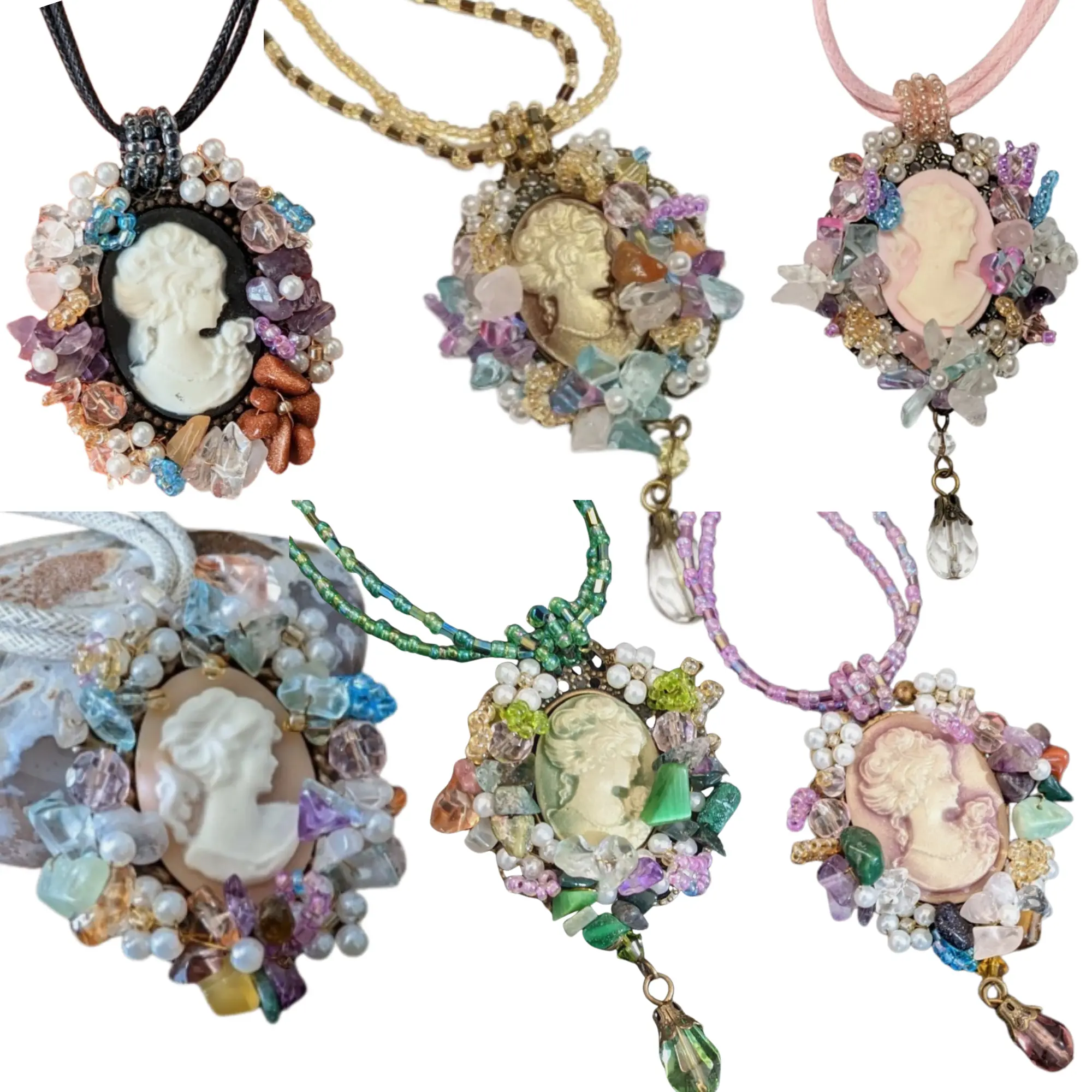 Cameo Choker Necklaces for Women, Handmade Vintage Victorian Glass Beaded Jewelry, Christmas Gift for Her, 20 Inch, Assorted, Pack of 6