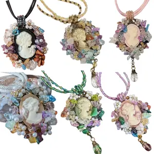 Cameo Choker Necklaces for Women, Handmade Vintage Victorian Glass Beaded Jewelry, Christmas Gift for Her, 20 Inch, Assorted, Pack of 6