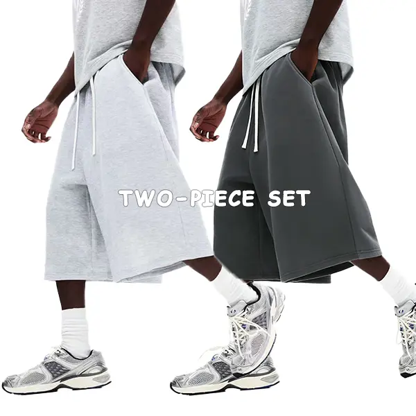 Men’s summer athletic two-piece shorts set — classic solid-color straight-leg mid-length shorts for commuting, outdoor activities, and casual wear