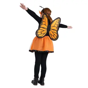 Butterfly Costume Set for Kids - Orange and Black Wings Cape, Tutu Skirt, Headband & Face Mask – Fairy Dress Up Outfit for Halloween, Birthday & Pretend Play Fun - Girls Cosplay Party Dress