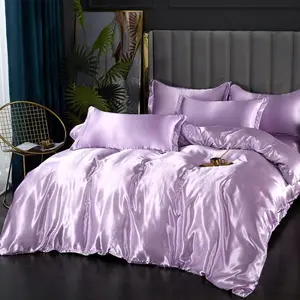 Silk Light Purple Duvet Cover,Soft Adults Bedroom Decor Chic Luxurious Silky Bed Set,No Comforter