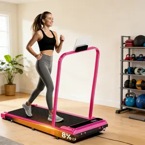 Foldable Treadmill with Handrails & 1.2" Compact Walking Pad, Ultra‑Quiet Motor, 265 LBS Capacity, Dual Shock Absorption, Remote Control, Easy‑Roll Wheels, Free Resistance Bands – Portable Under Desk Treadmill for Home & Office