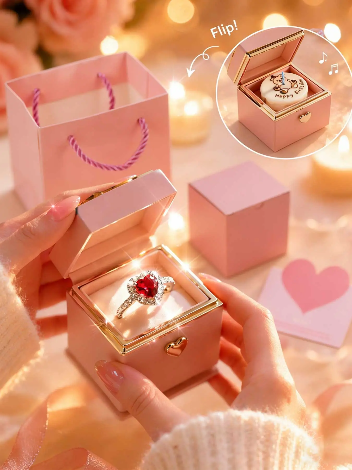 Surprise Gift Box Set, Includes Couple Rings and Bear Cake, Perfect for Girlfriend, Friend, Daughter, Mother, Birthday Gifts