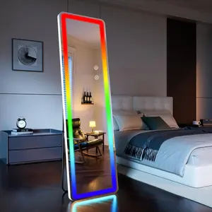 Full Length Mirror with LED Lights, 60"x16" Lighted Mirror with Remote Control, RGB Color Changing Lights, 7 Dynamic Modes, Dimmable Brightness