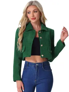 INSPIRE CHIC Button Blazer for Women's Short Suit Collared Crop Tweed Jacket