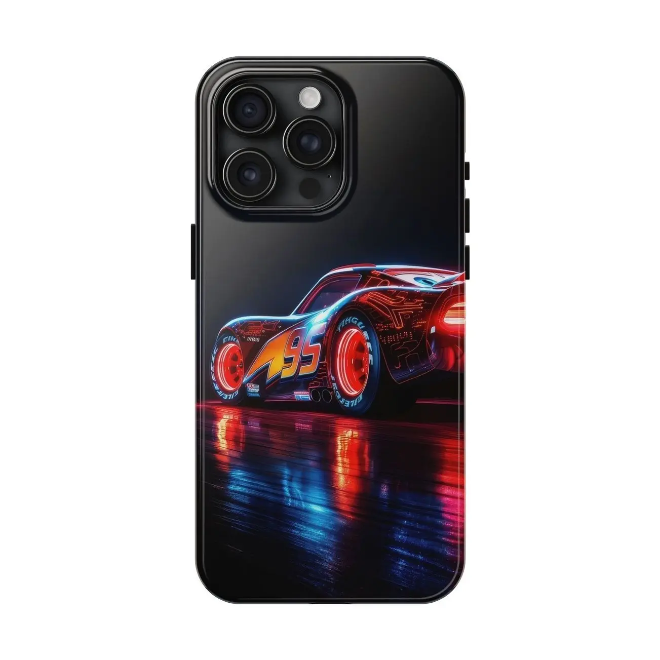 Lightning McQueen Tough Phone Case, Racing Car Phone Cover, Black Phone Case, iPhone 11/12/13/14/15/16/17 Pro, Pro Max SamSung Galaxy S21 22 23 24 25 Accessories Protection phonecasecover H