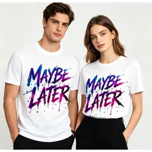 Unisex "Maybe Later" Print T-Shirt, Funny Sarcastic Graphic Tee, Blue Purple Paint Splatter Casual Short Sleeve, Humor Streetwear Top